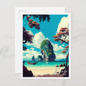 Krabi Thailand Vintage Reise Illustration Postkarte (Vorne/Hinten)