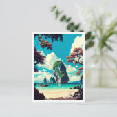Krabi Thailand Vintage Reise Illustration Postkarte (Stehend Vorderseite)