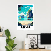 Krabi Thailand Vintage Travel Art Print Poster (Heimbüro)