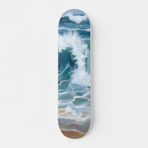 Krachende Ozeanwellen   Küstengestaltung Blaue Aqu Skateboard