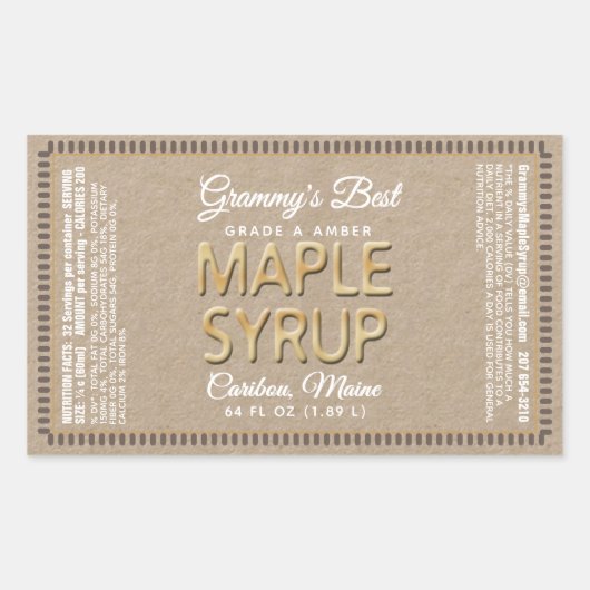Kraft-Ahornsirup-Rectangle mit Nutrition Fakten Rechteckiger Aufkleber (Vorderseite)