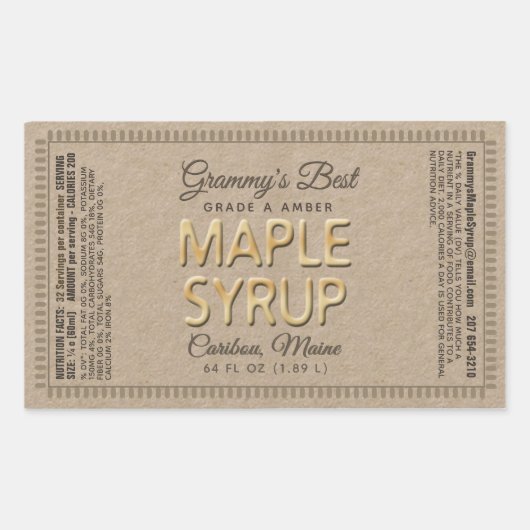Kraft-Ahornsirup-Rectangle mit Nutrition Fakten Rechteckiger Aufkleber (Vorderseite)