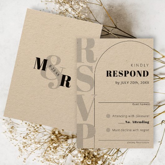 Kraft Amperand Modern Arch Wedding RSVP Card Karte