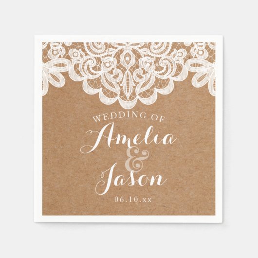Kraft and Lace Wedding Napkins Brautparty Serviette (Vorderseite)
