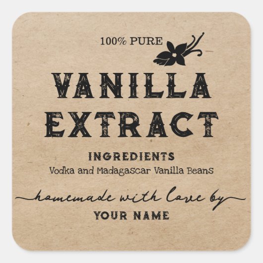 Kraft Anpassen des hausgemachten Vanilla Extract-E Quadratischer Aufkleber (Vorderseite)