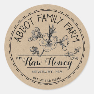 Kraft Apple Blossom Raw Local Honey Label Rustikal Runder Aufkleber