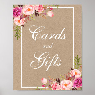 Kraft-Aquarell-Blumen-Rosa-Hochzeitskarten-Geschen Poster