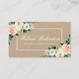 Kraft-Aquarell-Rosa-Erschütterung Weiße Blumen Visitenkarte