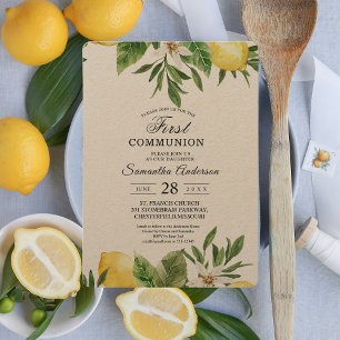 Kraft Aquarellfarbe Gelbe Zitronen & Blatt Einladung