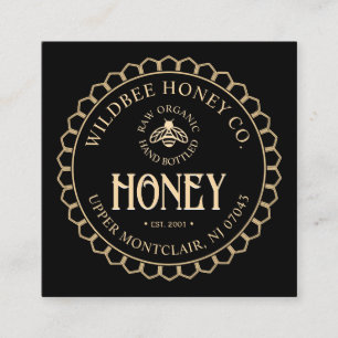 Kraft auf Black Honey Honeycomb Border and Bee Quadratische Visitenkarte