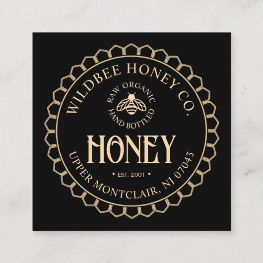 Kraft auf Black Honey Honeycomb Border and Bee Quadratische Visitenkarte (Vorderseite)