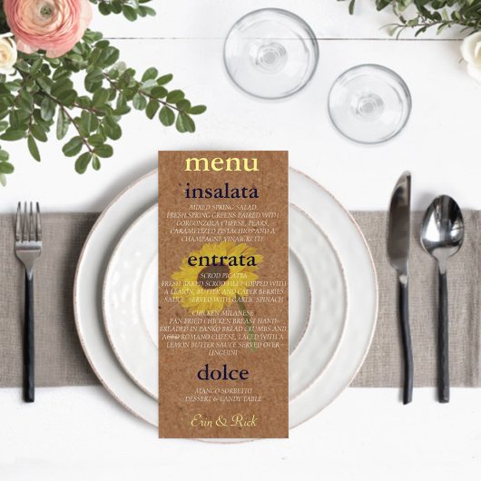 Kraft Autumn Bride Sunflower Dusche Party Menükarte