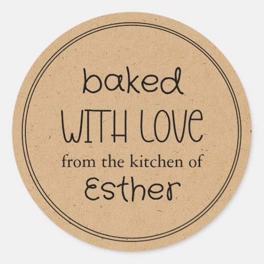 Kraft Baked with Love Runder Aufkleber (Vorderseite)