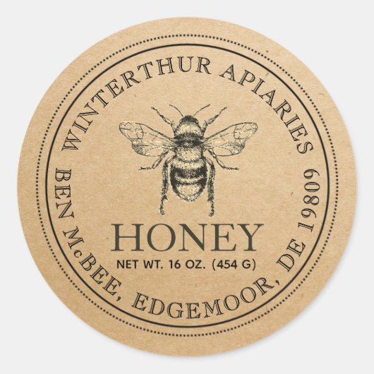 Kraft Bee Honey Jar Label dunkler Text Runder Aufkleber (Vorderseite)