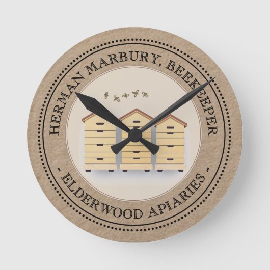 Kraft Beekeeper's Shop Clock mit 3 Bienenstöcken Runde Wanduhr (Vorderseite)