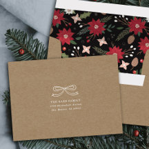 Kraft Black Christmas Bow Floral Holiday Envelope