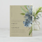 KRAFT BLUE GREEN GOLD FLORAL WEDITE INVITE DANKESKARTE (Stehend Vorderseite)