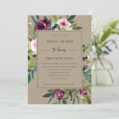KRAFT BLUSH BURGUNDY FLORAL BUNCH BRAUTPARTY EINLADUNG (Stehend Vorderseite)