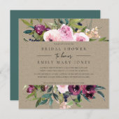 KRAFT BLUSH BURGUNDY FLORAL BUNCH BRAUTPARTY EINLADUNG (Vorne/Hinten)