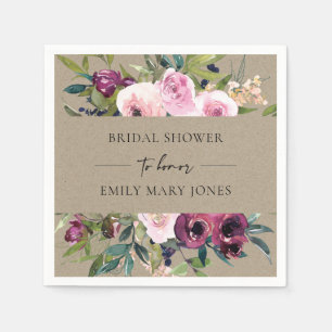 KRAFT BLUSH BURGUNDY FLORAL BUNCH BRIDAL SHOWER SERVIETTE