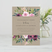 KRAFT BLUSH BURGUNDY FLORAL BUNCH ENGAGEMENT PARTE EINLADUNG (Stehend Vorderseite)