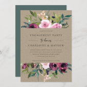 KRAFT BLUSH BURGUNDY FLORAL BUNCH ENGAGEMENT PARTE EINLADUNG (Vorne/Hinten)