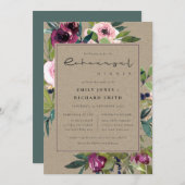 KRAFT BLUSH BURGUNDY FLORAL BUNCH PROBE DINNER EINLADUNG (Vorne/Hinten)