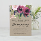 KRAFT BLUSH BURGUNDY FLORAL HOUSEWARMING PARTY EINLADUNG (Stehend Vorderseite)