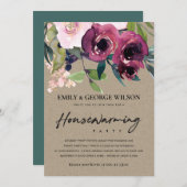 KRAFT BLUSH BURGUNDY FLORAL HOUSEWARMING PARTY EINLADUNG (Vorne/Hinten)