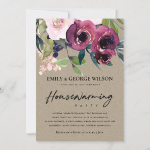 KRAFT BLUSH BURGUNDY FLORAL HOUSEWARMING PARTY EINLADUNG