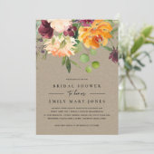 KRAFT BLUSH YELLOW ORANGE FLORAL BRAUTPARTY EINLADUNG (Stehend Vorderseite)
