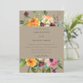 KRAFT BLUSH YELLOW ORANGE FLORAL BUNCH WEDD EINLADUNG (Stehend Vorderseite)