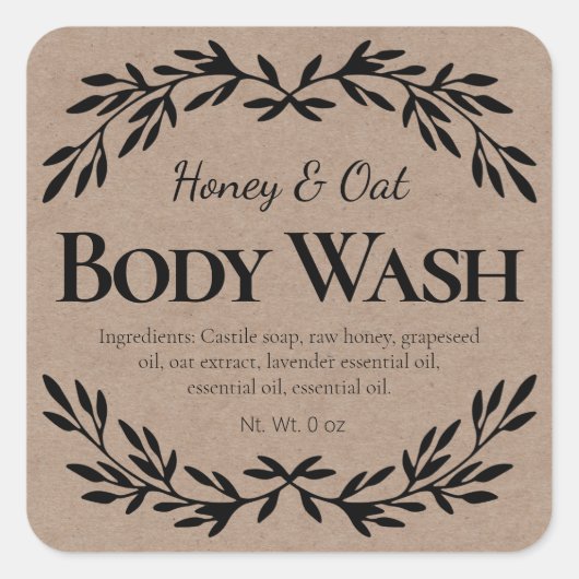 Kraft Body Wash Labels Quadratischer Aufkleber (Vorderseite)
