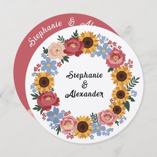 Kraft Boho Floral Wreath Wedding Einladung (Vorne/Hinten)