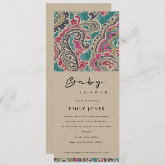 KRAFT BOHO TRIBAL IKAT PATTERN PINK BABY SHOWER EINLADUNG (Vorne/Hinten)