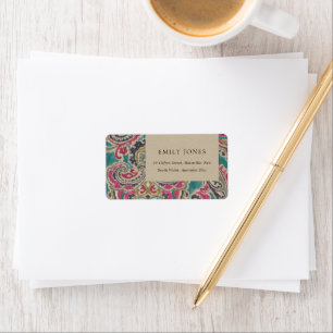 KRAFT BOHO TRIBAL IKAT PINK AQUAMARIN ADRESSE WEDD ADRESSAUFKLEBER