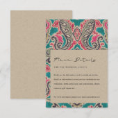 KRAFT BOHO TRIBAL IKAT PINK AQUAMARIN WEDDING DETA BEGLEITKARTE (Vorne/Hinten)