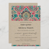 KRAFT BOHO TRIBAL IKAT PINK VOW RENEWITE INVITE DANKESKARTE (Vorne/Hinten)