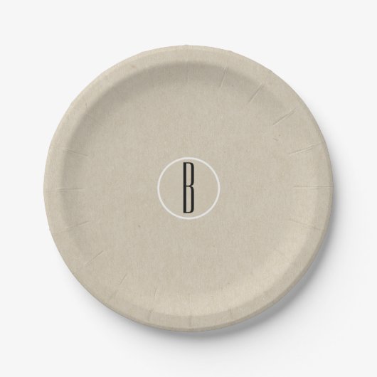 Kraft Braun Chic Monogramm Buchstabe Initial Ländl Pappteller (Vorderseite)