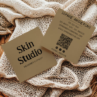 Kraft Brown Minimalist Skincare Spa Beauty QR Code Quadratische Visitenkarte
