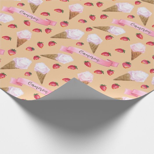Kraft Brown Personalisiert Strawberry Ice Creme Co Geschenkpapier (Ecke)