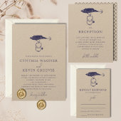 Kraft Brown Rustic Fishing Lure Rings Navy Blue Einladung