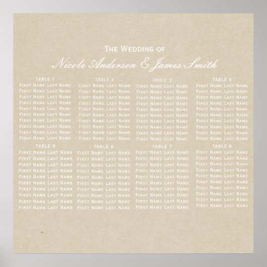 Kraft Brown Rustic Modern Wedding Seating Chart Poster (Vorne)