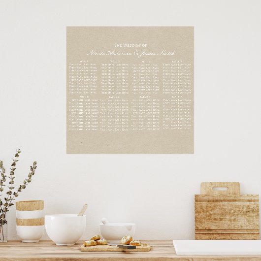 Kraft Brown Rustic Modern Wedding Seating Chart Poster (Küche)