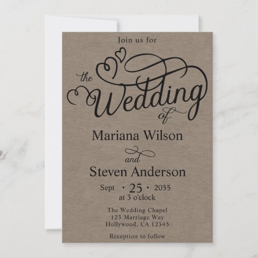 Kraft Brown Simple Chic Script Einladung (Vorderseite)