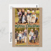 Kraft Brush Script Family 3 Foto Frohe Weihnachten Postkarte (Vorne/Hinten)
