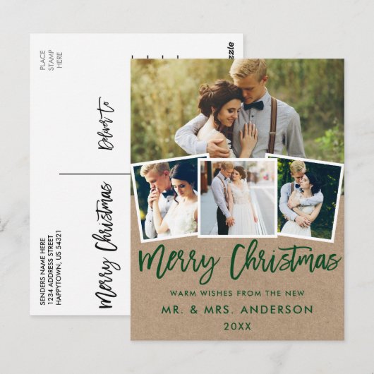 Kraft Brush Script Hochzeit 4 Foto Postkarte (Vorne/Hinten)