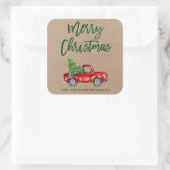 Kraft Brush Script Truck Weihnachten Quadratischer Aufkleber (Tasche)