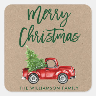 Kraft Brush Script Truck Weihnachten Umschlag Aufk Quadratischer Aufkleber