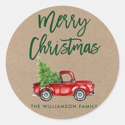 Kraft Brush Script Weihnachtswagen Umschlag Aufkle Runder Aufkleber (Vorderseite)